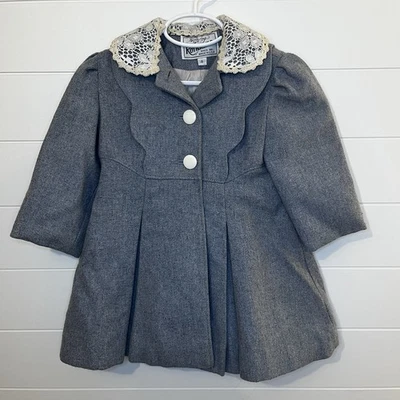 Abrigo Abrigo Vintage Rothschild Victoriano Lana Gris Talla 4 Encaje Cuello Puff Slv Plisado Foto 1 de 4