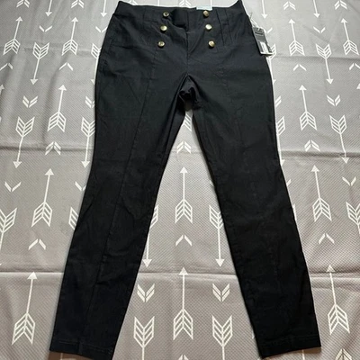 Nuevo con etiquetas Pantalones ajustados Worthington negros tiro alto detalle de botones dorados talla L Foto 1 de 4