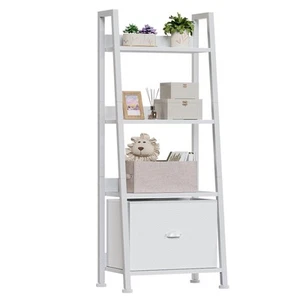 4-Tier White Ladder Shelf, Ladder Bookshelf with Removable Drawer, Bookcase Stor - Picture 1 of 8
