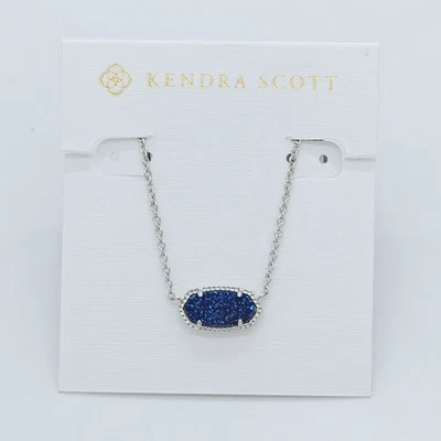 Nuevo Collar Colgante Kendra Scott Elisa Plata En Azul Oscuro Drusy Foto 1 de 4