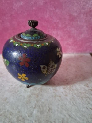 Antiguo azucarero miniatura Meiji siglo XIX japonés Cloisonne con tapa Foto 1 de 4