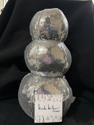 Nicole Miller Home Throw Pillow Silver Sequined 3-tier Snowman Christmas Xmas MM - Image 1 of 4
