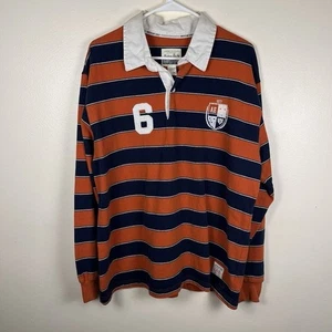 Camicia Rugby American Eagle Outfitters Arancione Navy Stripe AE Crest Logo Taglia L - Foto 1 di 9