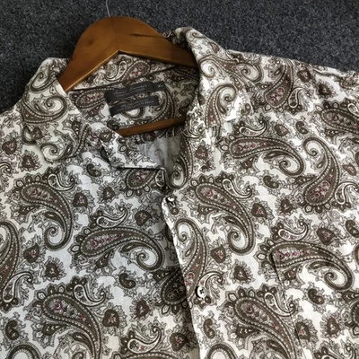 Daniel Cremieux Shirt Mens Extra Large Brown Camp Loop Linen Blend Paisley - Image 1 of 4