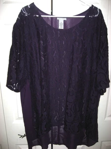 Womens Purple CATHERINES Maggie Barnes Sheer Patterned Knit Shirt Top 4X 30W 32W - Picture 1 of 3