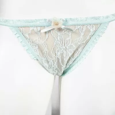 DKNY Nuevo Tanga Panty Verde Azul Lima Floral Lazo Mezcla Nylon Mujeres Talla M Foto 1 de 4