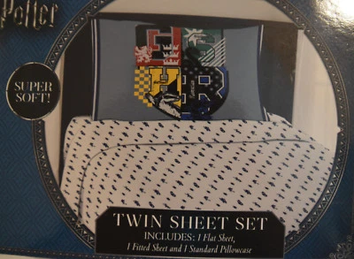 Harry Potter 3 piece Twin Sheet Set 100% Polyester White & Blue - Image 1 of 4