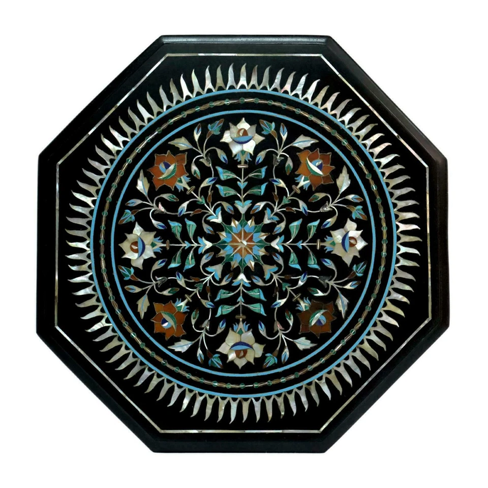 18" Marble Coffee Table Top Pietra Dura Floral Inlay Home Decor - Image 1 of 1