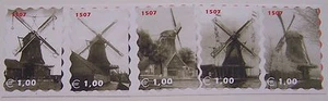 Stadspost Zaanstad 2002 - Strip 5 zegels € 1,00 Molens, Mühlen, Mills - Imagen 1 de 1