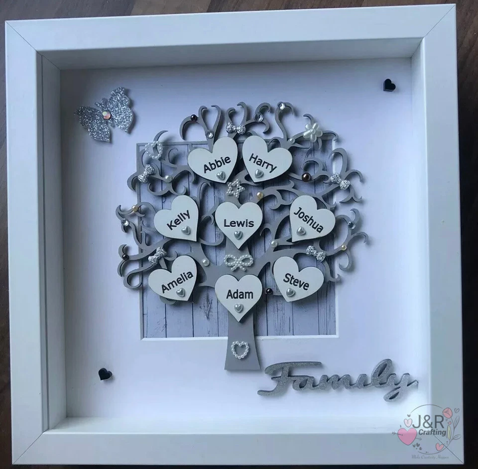 Personalised 3D Box Frame Family Tree Gift Unique Keepsake Home Art Decor - Image 1 of 1