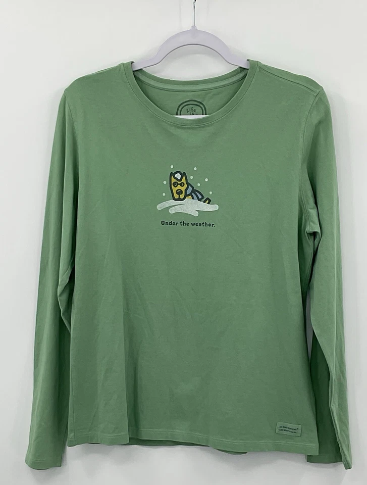 Camisa Life Is Good Verde Mujer Manga Larga Perro Bajo el Clima Talla Mediana M Foto 1 de 4