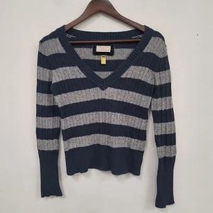 Vintage American Eagle Womens Cable Knit Sweater Size L Blue Striped Y2K Preppy - Picture 1 of 10