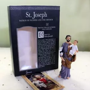 St. Josef Statue 4 Zoll Harz Geschenkbox Gebetskarte Schutzpatron Kirche Väter - Bild 1 von 5