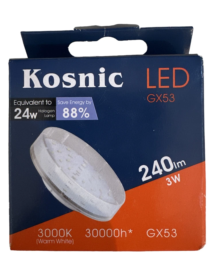 Kosnic KLED03DSK/GX53-W30 3w GX53 LED Disc Bulb, 3000K, non dimmable, 330lm =30w - Image 1 of 1