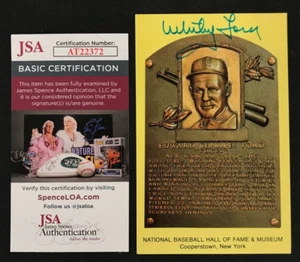 Whitey Ford Signed HOF Plaque Postcard JSA Cert HOF '74 NY Yankees #16 MLB AUTO! - Picture 1 of 4