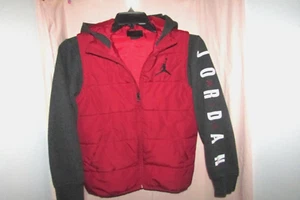 JORDAN BURGUNDY AND GRAY HOODED QUILTED PUFFY COAT  BOYS SZ. M (10-12) - Picture 1 of 5