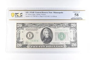 1934 B $20 Minneapolis MN FRN Fr#2056-I Choice AU 58 PCGS *6084 - Picture 1 of 3