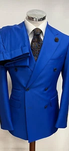 Royal blue super 150 Cerruti double breasted wool suit/ticket pocket - Picture 1 of 3