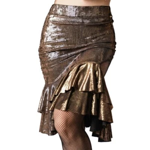 Women Shiny Latin Dance Skirt Ruffle Fishtail Pleated Dancewear Costume Party - Picture 1 of 15