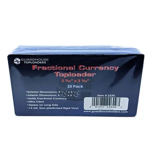25 Clear Fractional Currency Toploader Sleeves Rigid Holder Banknote US Topload - Picture 1 of 3