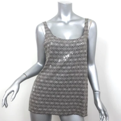 Tory Burch Sequin Tank Top Gray Printed Cotton Size Large - Image 1 of 4