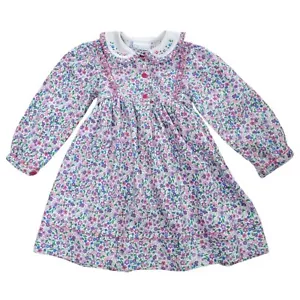 Vintage Cottagecore Dress Toddler Girls 3T Floral Embroidered Ruffle Collar READ - Picture 1 of 11