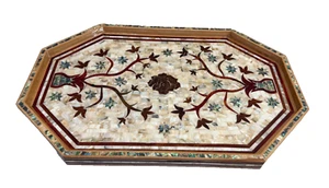 Handmade Floral Wood Serving Tray – Mother of Pearl Inlay – 22.8″ x 14.8″ Decor - Picture 1 of 11
