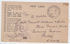 WW1 British Army GREECE Tobacco Fund Reply Card APO SX8 - 1918 Censored