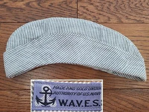 Original Segunda Guerra Mundial US Navy WAVES Mujer Seersucker Garrison Gorra Uniforme Sombrero Talla 20 - Imagen 1 de 16