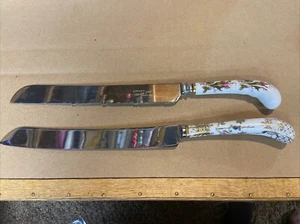Sheffield England porcelain Floraine handle vintage Bread/cake Knife Lot Of 2 #R - Picture 1 of 19