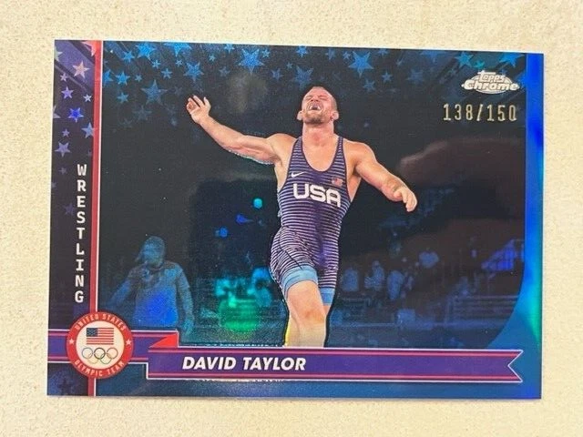 DAVID TAYLOR Wrestling 2024 Topps Chrome U.S. Olympic BLUE Refractor # 138/150 - Image 1 of 1