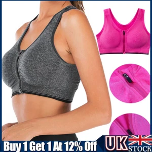 Women Sports Bra Padded Wireless Front Zip Yoga Push Up Bra Vest Support UK - Picture 1 of 18