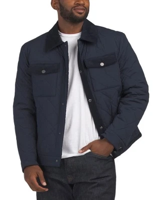 全新带标签 Andrew Marc 男式绗缝夹克纽扣前口袋 S M L XL 海军蓝 A1 — 第 1/4 张图片