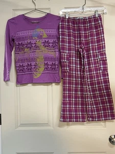 L.L. Bean Girl’s Penguin and Snowflake Purple Flannel Pajama Set - Medium - GUC - Picture 1 of 13