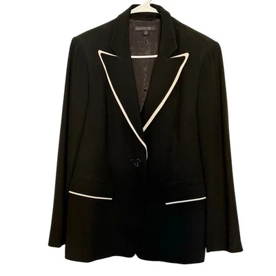 Jaqueta Blazer LAFAYETTE 148 NEW YORK Preta Feminina Tamanho 8 Acabamento Branco Botão Único - Imagem 1 de 4
