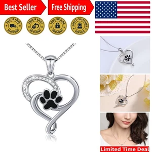S925 Sterlingsilber Welpe Hund Katze Haustier Pfotenabdruck Anhänger Halskette 18 Zoll - Bild 1 von 7