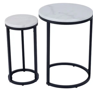Set of 2 Soho Side Tables Marble Round Nesting Coffee Table / bedroom - Picture 1 of 11