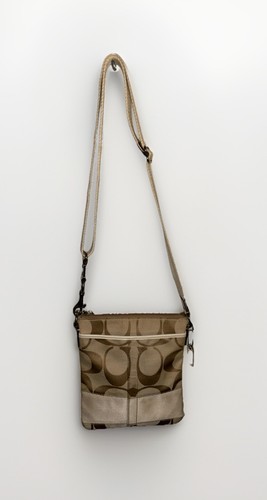 Borsa piccola Coach tracolla firma C modello logo beige marrone tela