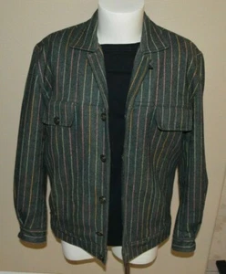 Vintage Pelz gefütterte Wolle grün gestreift Jacke/Mantel-ohne Etikett, keine Etiketten, individuell? - Bild 1 von 9