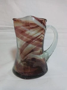 Murano Art Glass Creamer 4.5" Cruet Mini Pitcher End of Day Swirl Purple White - Picture 1 of 7