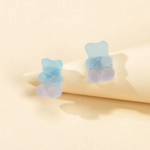 Cute Y2k Gradient Blue Gummy Bear Resin Transparent Stud Cartoon Gift Earrings - Picture 1 of 5