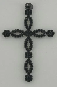 Gun Metal Black Rhinestone Cross Crucifix Necklace Womens Christian Jewelry - Picture 1 of 4