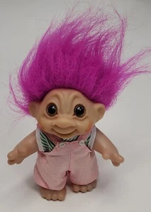 Vintage 1984 DAM Hot Pink Purple Hair 6" Troll Doll 8" top RARE Original Outfit - Bild 1 von 13