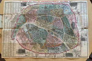 Paris France 1860 Folding Travel Map 19th Century Antique - Picture 1 of 12
