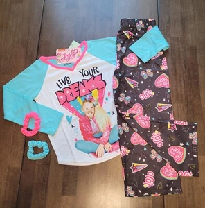 PJ'S PAJAMAS Jojo Siwa 4 Piece Set Top Pants Scrunchies 7/8 NWT - Picture 1 of 12