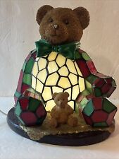 VTG Tiffany Style Teddy Bear NOEL Night Lamp Stained Leaded Art Glass Light