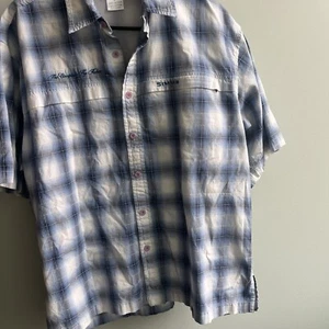 Vented Simms Fishing SS shirt, Men's Large - Plaid Blue/White - Picture 1 of 12