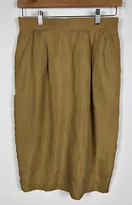 Edward Kazas skirt women's designer 100% silk gold knee length straight Size 12 - Picture 1 of 8