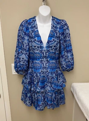 NEW! Sandro Linen Blend Mini Dress 3/4 Sleeves Blue Size 36 (or Small) - $520 - Image 1 of 4