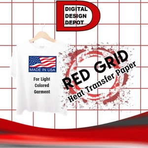 HEAT TRANSFER PAPER FOR INKJET RED GRID LIGHT FABR 100 SHEET 8.50x11 Made in USA - Picture 1 of 5